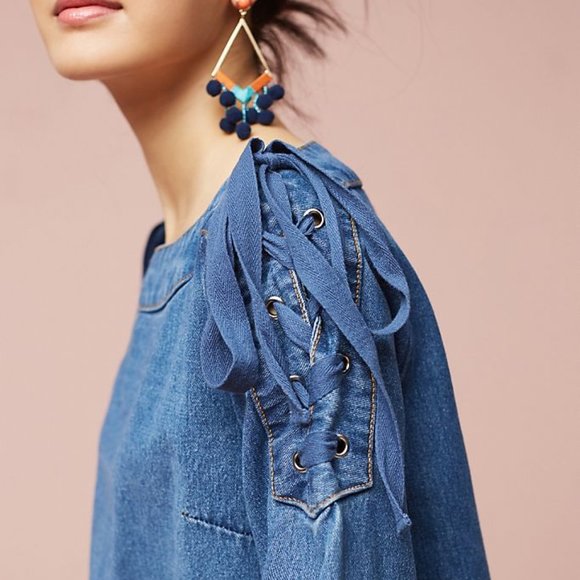 Anthropologie Denim Open-Shoulder Shift Dress - Picture 2 of 7